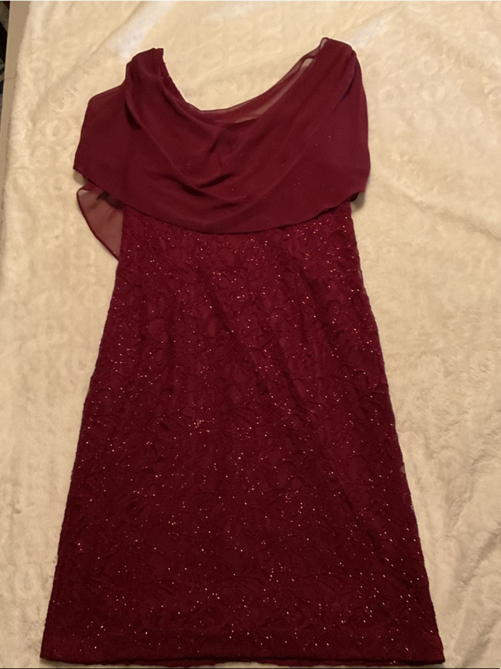 Jessica Howard Burgundy Lace & Sparkle Midi Dress